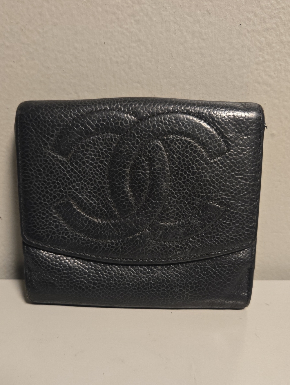 Chanel Black Pebbled Leather Bi-Fold Wallet